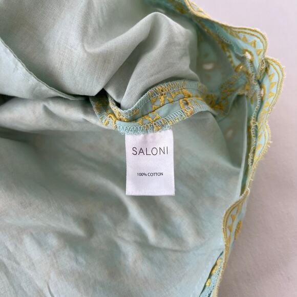 Saloni NWT Jesse Broderie Embroidered Hourglass Cotton Dress in Duckegg Citrine - Picture 12 of 16